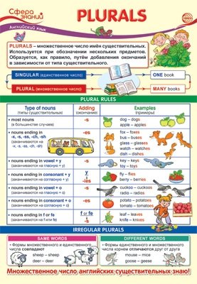 Плакат А3 "Английский язык в начальной школе. Plurals. Множественное число имен существительных" (в пакете) фото книги