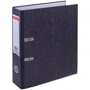 Папка-регистратор, 70 мм, мрамор, с карманом на корешке, черная фото книги