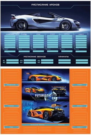 Комплект расписания уроков с расписанием звонков ArtSpace А4 "Sport car" фото книги