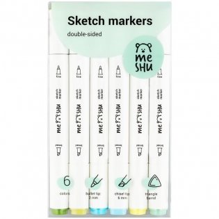 Набор маркеров для скетчинга MESHU, 6цв., морские цвета фото книги
