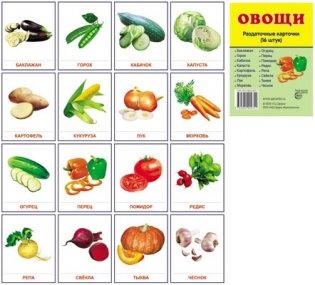Демонстрационные картинки Супер. Овощи. 16 раздаточных карточек с текстом фото книги