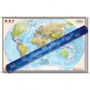 Политическая настенная карта мира, 1:15 млн, на рейках, в тубусе фото книги