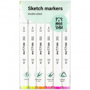 Набор маркеров для скетчинга MESHU, 6цв., флуоресцентные цвета фото книги
